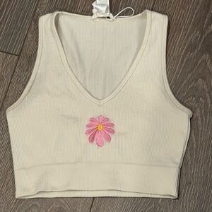 Reserved Cream Tank Top with Pink Floral Detail